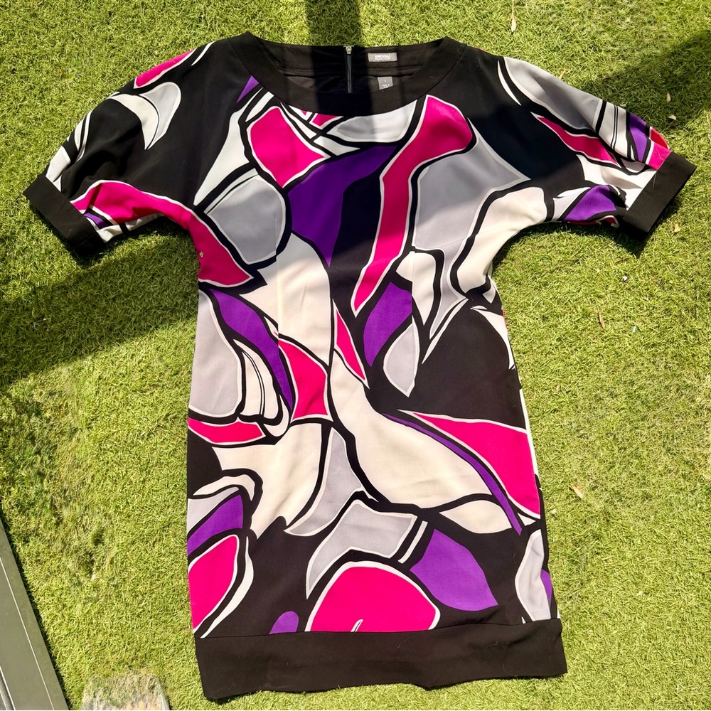 Kenneth Cole Reaction Black Multicolor Abstract Print Midi Dress